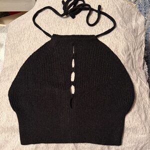 SHEIN Black Halter Knit Crop Top
